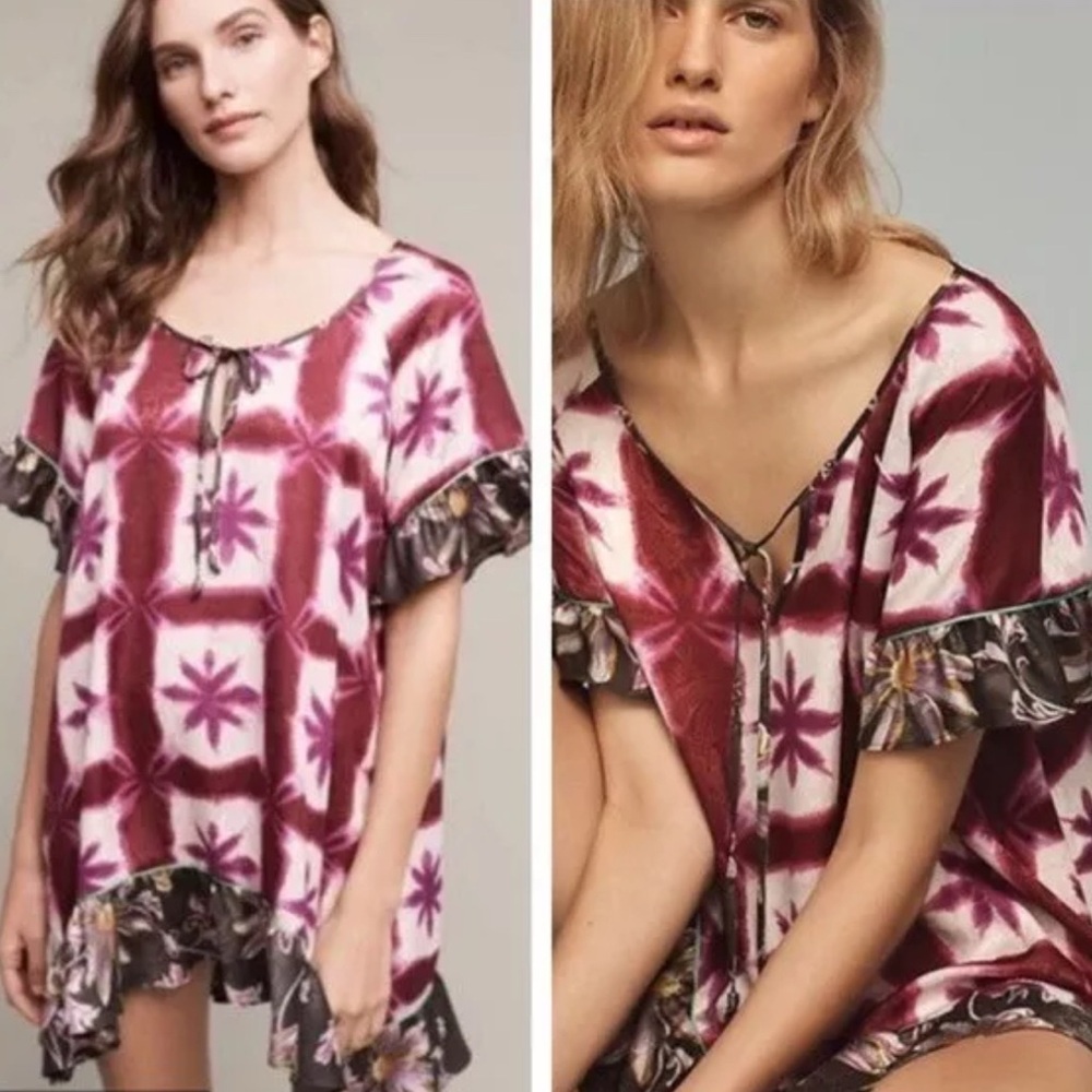 NEW Anthropologie E By Eloise Shibori Blooms Chemise Ruffle Dress Size Small
